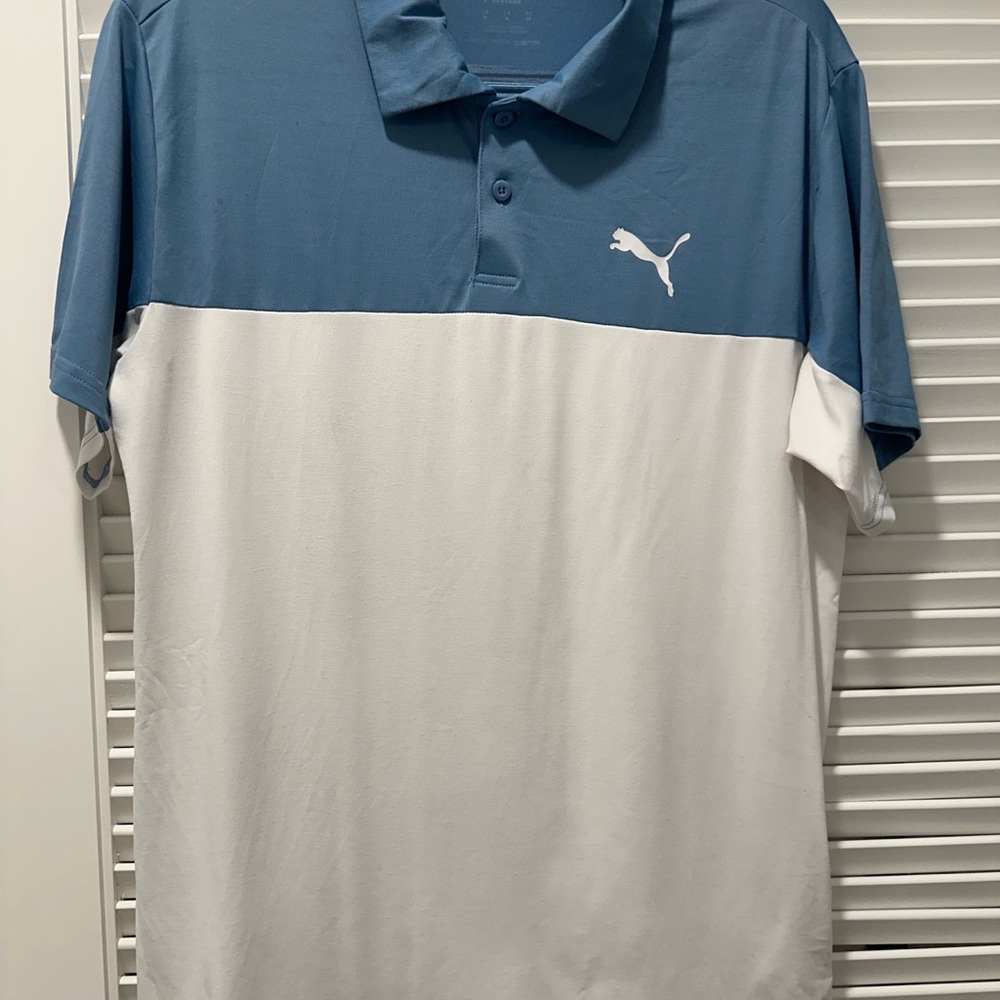 Puma Men's Two-Tone Polo Shirt in Blue and White